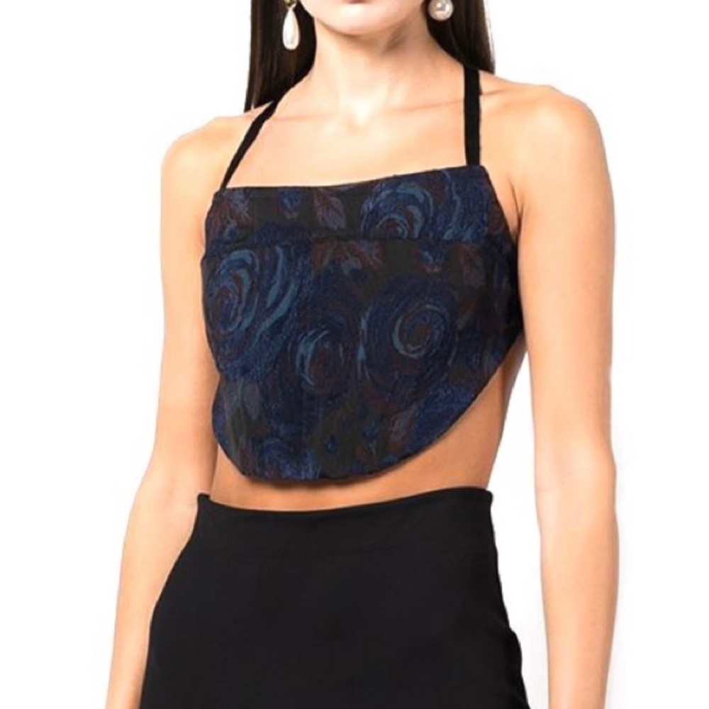 NEW ROSETTA GETTY FLORAL JACQUARD CROP TOP - Picture 1 of 9